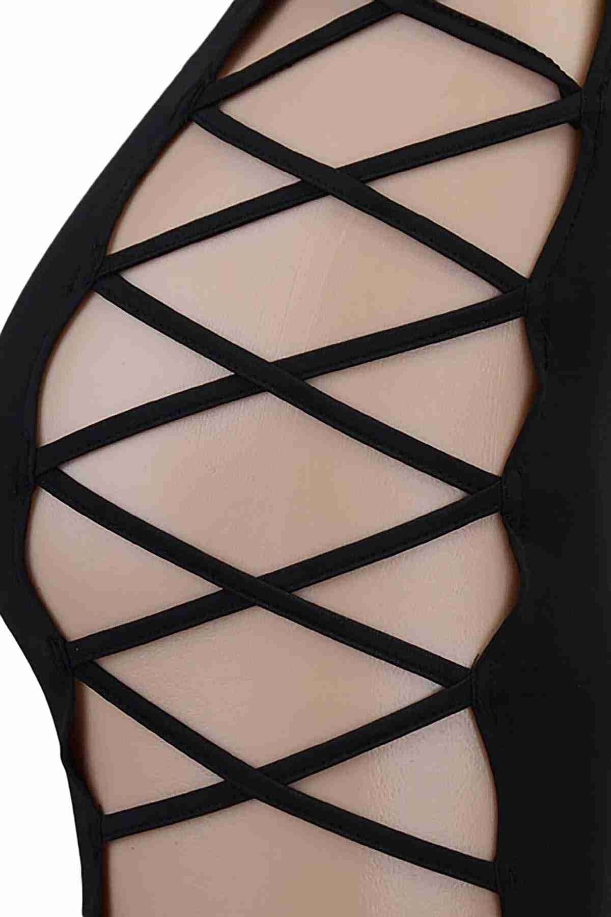 Çapraz İpli Bacak Dekolteli Uzun Elbise