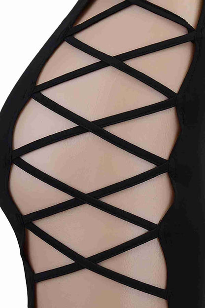 Çapraz İpli Bacak Dekolteli Uzun Elbise