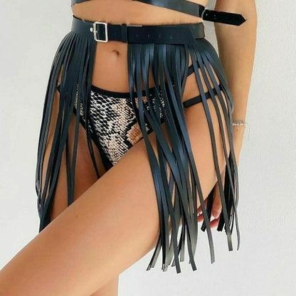 Püsküllü Deri Kadın Harness Takım